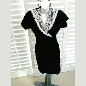 Vintage Gunne Sax Black Velvet velour Lace Dress